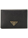 Small Saffiano Leather Half Wallet Black - PRADA - BALAAN 3