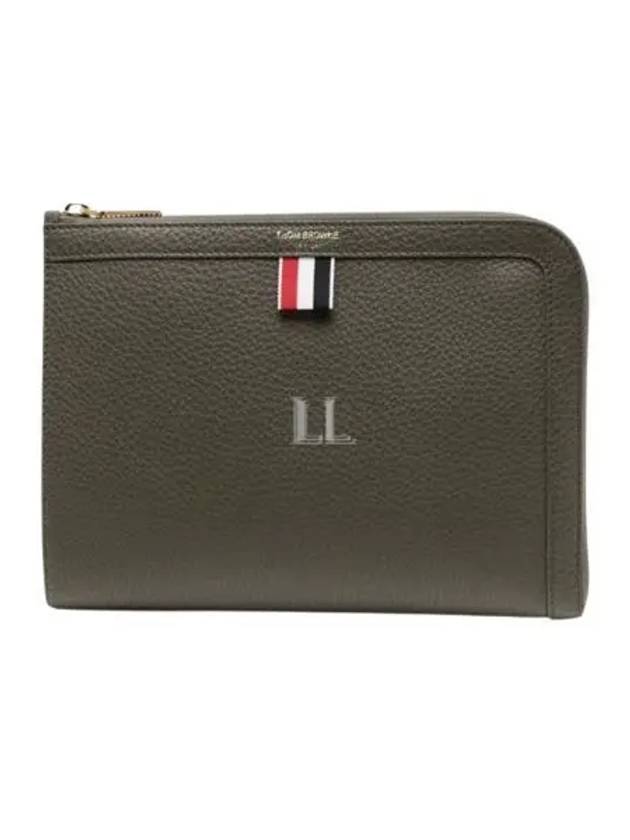 Mini Pebble Leather Gusset Clutch Bag Dark Green - THOM BROWNE - BALAAN 2