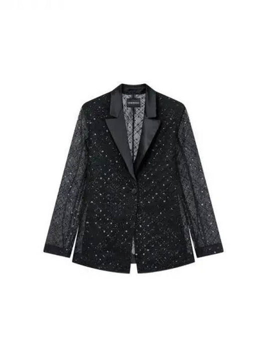 Women s Sequin Floral Tulle Single Jacket Black 270307 - EMPORIO ARMANI - BALAAN 1