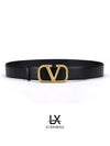 Gold V Logo Leather Belt Black - VALENTINO - BALAAN 2