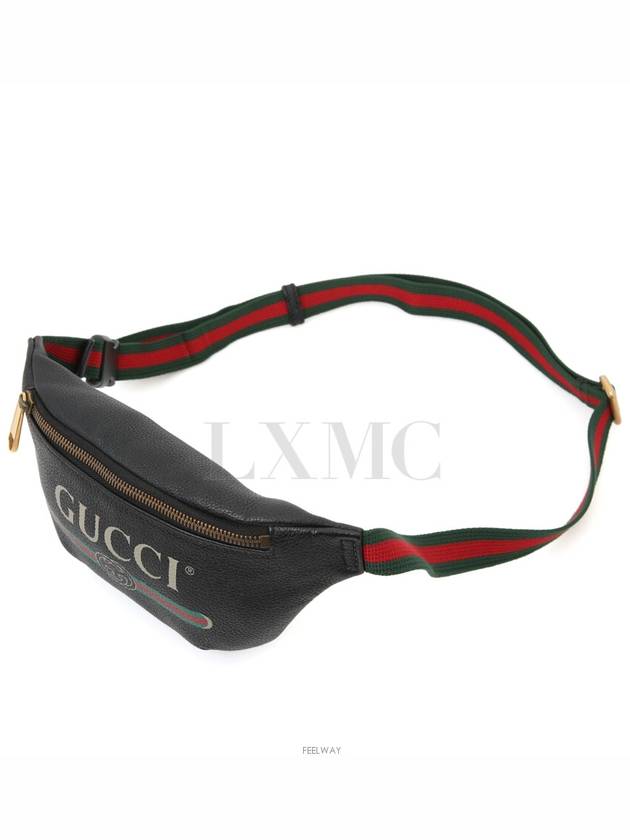 Logo Print Black Leather Belt Bag Waist Hip Sack 527792 - GUCCI - BALAAN 3