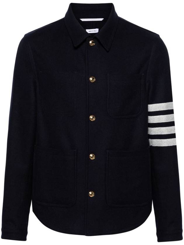 Stripe Detail Button Wool Jacket Navy - THOM BROWNE - BALAAN 2