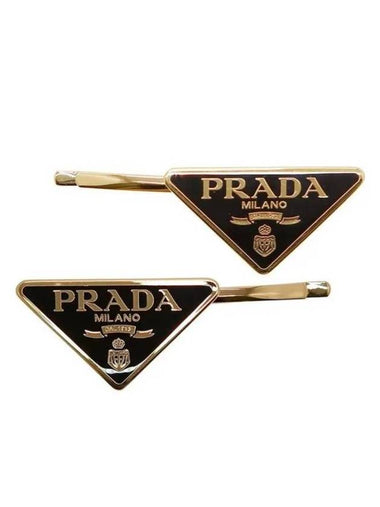 Triangle Logo Hair Clip Gold Black - PRADA - BALAAN 1