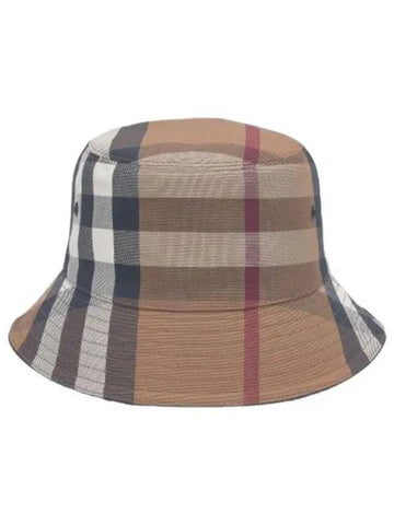 Checked cotton canvas bucket hat breech brown - BURBERRY - BALAAN 1