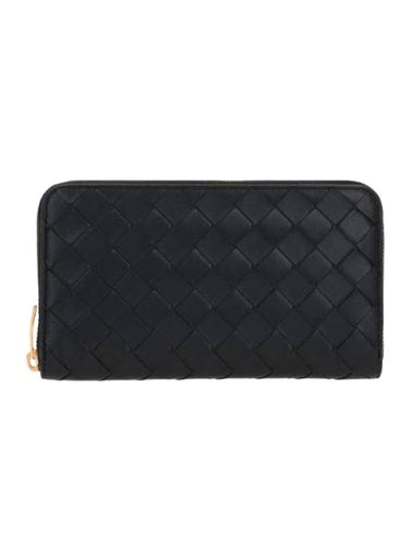 Intrecciato Zipper Around Long Wallet Black - BOTTEGA VENETA - BALAAN 1