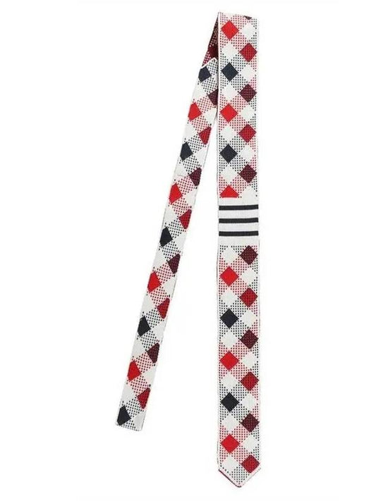 Gingham Check Silk Jacquard Neck Tie White Red - THOM BROWNE - BALAAN 2