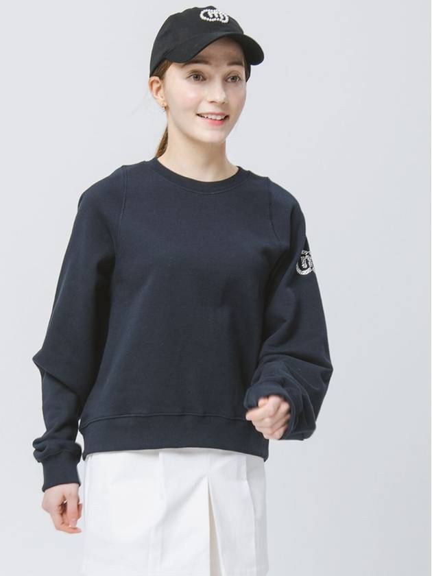 Golf Cotton Terry Overfit Crystal Logo Round Navy Sweatshirt DO3232SW24-1 - DOYOUKNOWMC GOLF WEAR - BALAAN 1