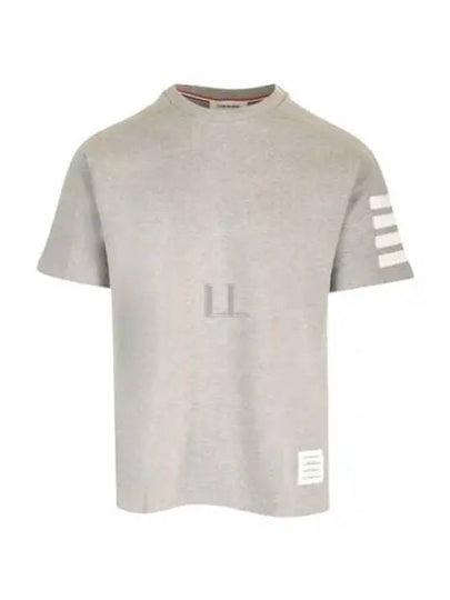 4-Bar Striped Cotton Short Sleeve T-Shirt Light Grey - THOM BROWNE - BALAAN 2