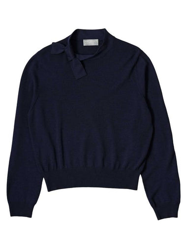 tie neck knit top navy - MARGARET HOWELL - BALAAN 1