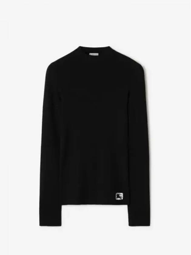 Logo Patch Slim Fit Wool Blend Knit Top Black - BURBERRY - BALAAN 2