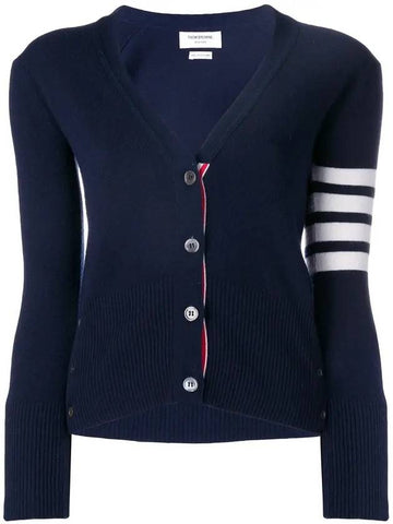 4-Bar V-Neck Cashmere Cardigan Navy - THOM BROWNE - BALAAN 1