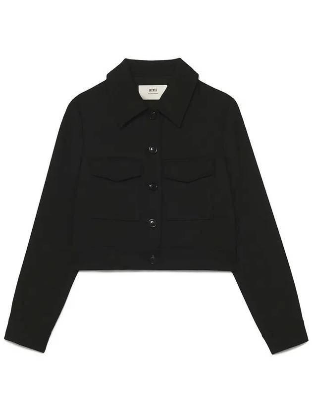 Women's Wool Pocket Crop Jacket Black - AMI - BALAAN.