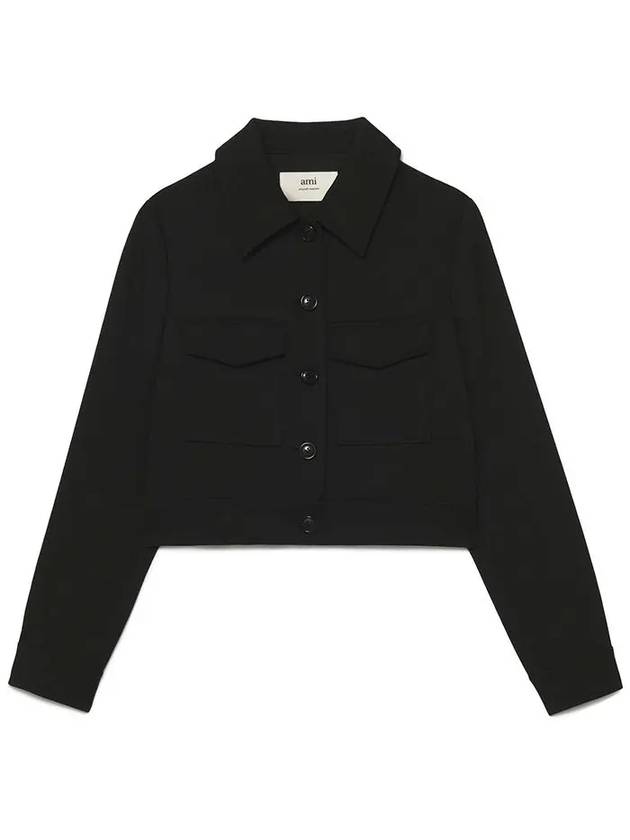 Pocket Crop Wool Jacket Black - AMI - BALAAN 8