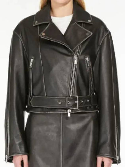 Saletta Leather Biker Jacket Black - MAX MARA - BALAAN 2