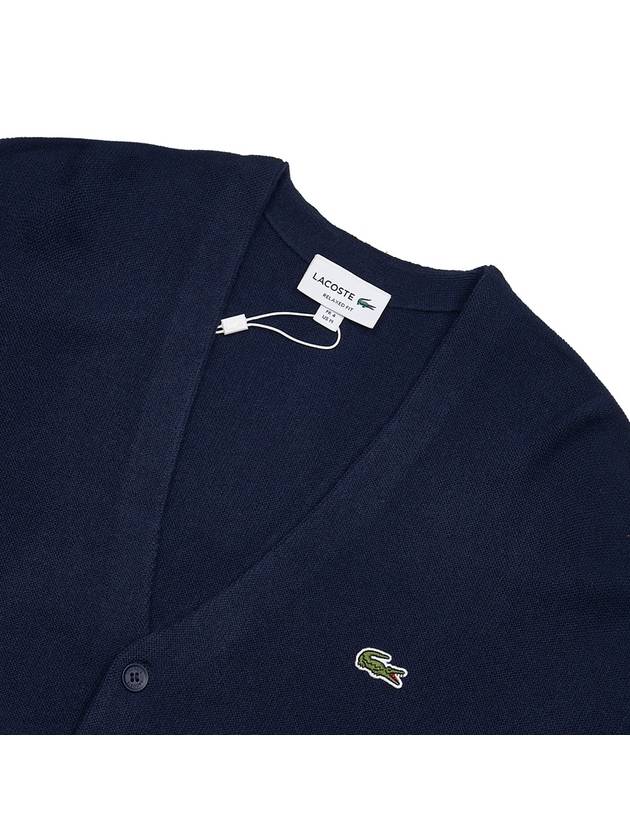 Relaxed Fit Button Wool Cardigan Night Blue - LACOSTE - BALAAN 9