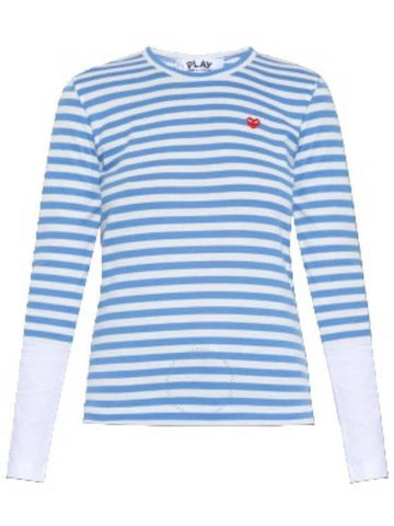 Cdg Play Horizontal-Stripe Heart Emblem  Long-Sleeve T-Shirt, Size Large - COMME DES GARCONS PLAY - BALAAN 1