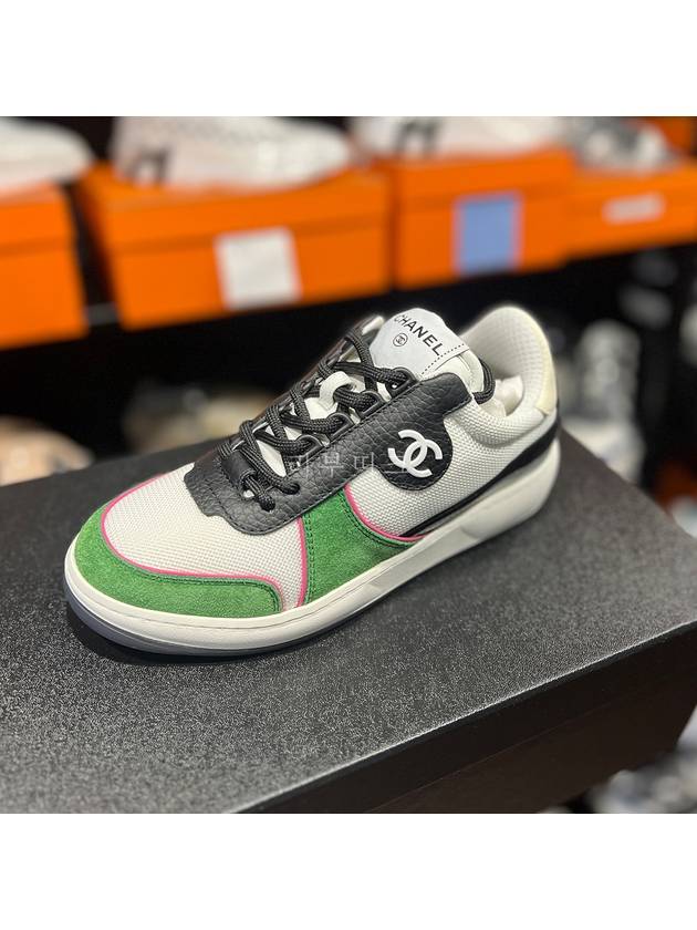 CC logo fabric suede sneakers white green G38803 - CHANEL - BALAAN 1