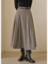 Delightful Pintuck Check Long Skirt Belt Set Brown - MICANE - BALAAN 3