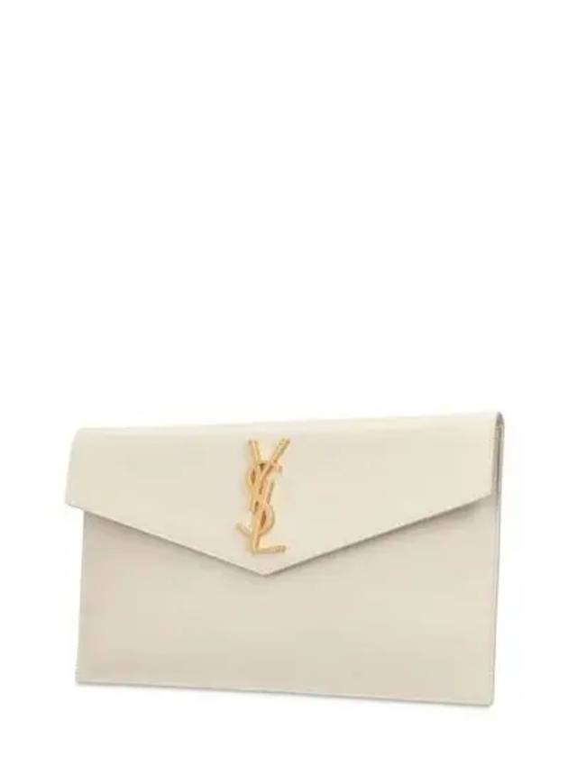 Uptown Grain de Poudre Embossed Leather Clutch Bag Blanc Vintage - SAINT LAURENT - BALAAN 5