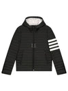 Matte Nylon 4-Bar Stripe Downfill Quilted Hoodie Padding Black - THOM BROWNE - BALAAN 2