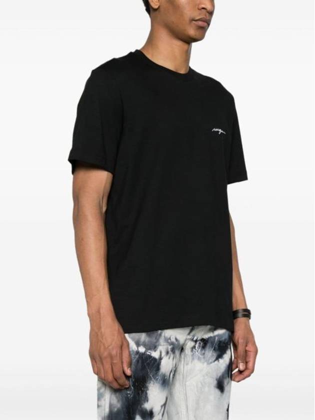 Embroidered Logo Cotton Short Sleeve T-shirt Black - MSGM - BALAAN 4