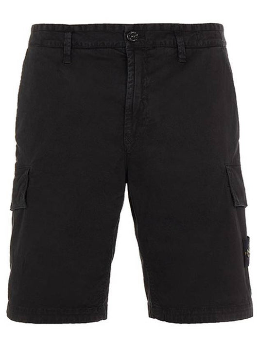 Logo Patch Cargo Bermuda Shorts Black - STONE ISLAND - BALAAN.