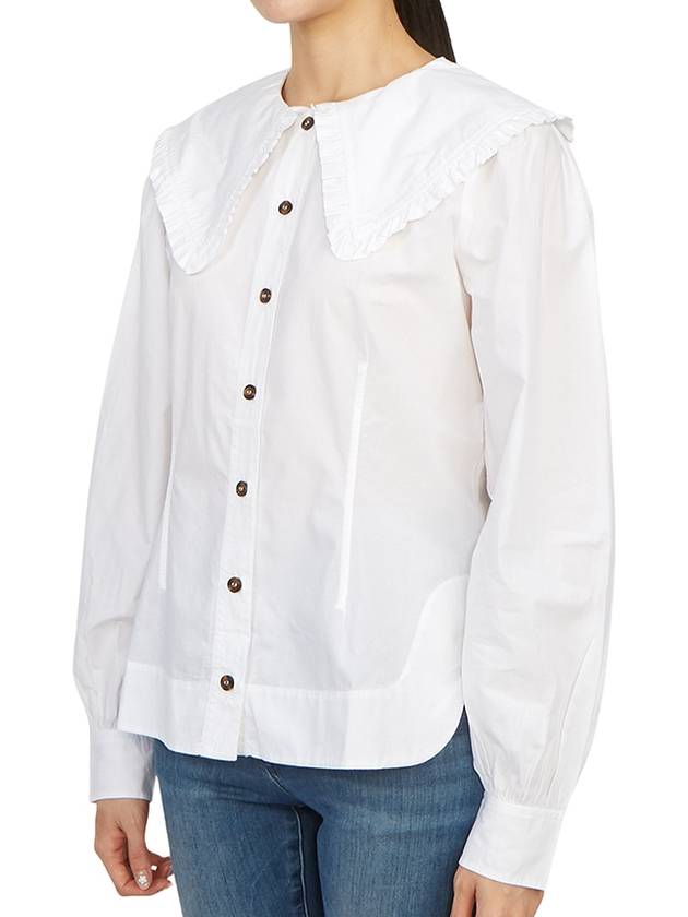 Ruffle Wide Poplin Blouse White - GANNI - BALAAN 5