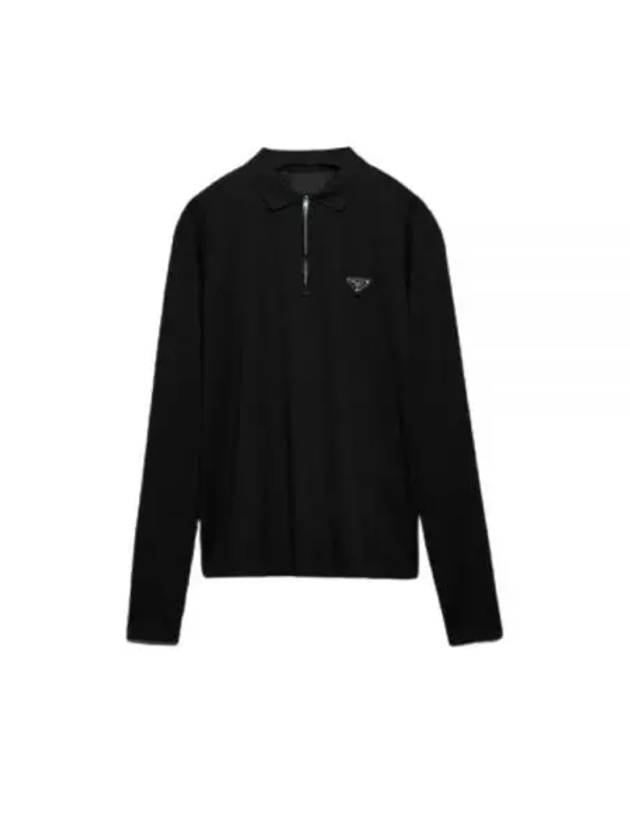 Triangle Logo Long Sleeve Polo Shirt Black - PRADA - BALAAN 2