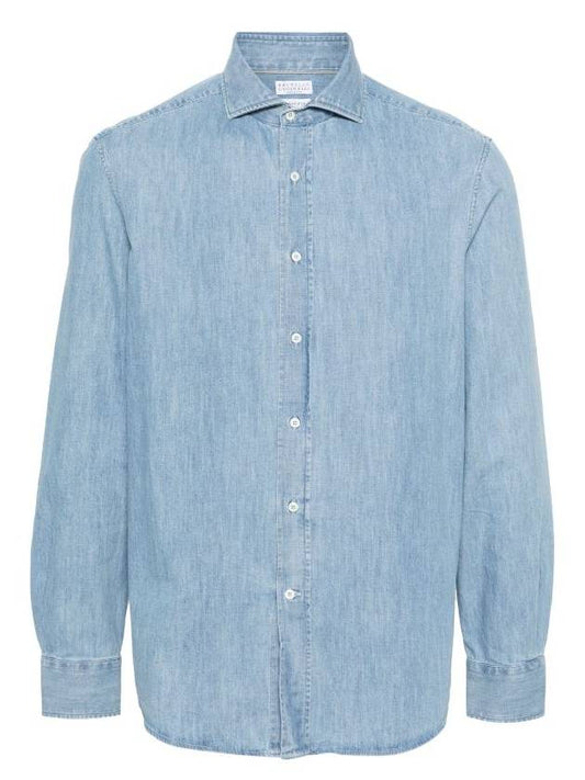 Denim Long Sleeve Shirt Blue - BRUNELLO CUCINELLI - BALAAN 2