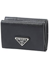 Triangle Logo Saffiano Leather Half Wallet Black - PRADA - BALAAN 5