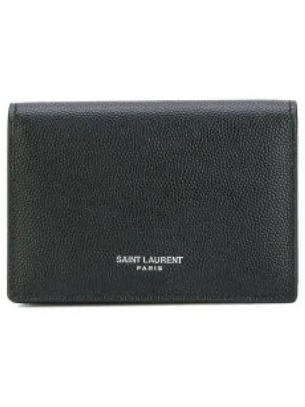 Business Flap in Grain De Poudre Embossed Leather Card Wallet Black - SAINT LAURENT - BALAAN 2