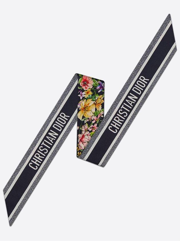 D Floral Mitzah Silk Twill Scarf Navy - DIOR - BALAAN 3