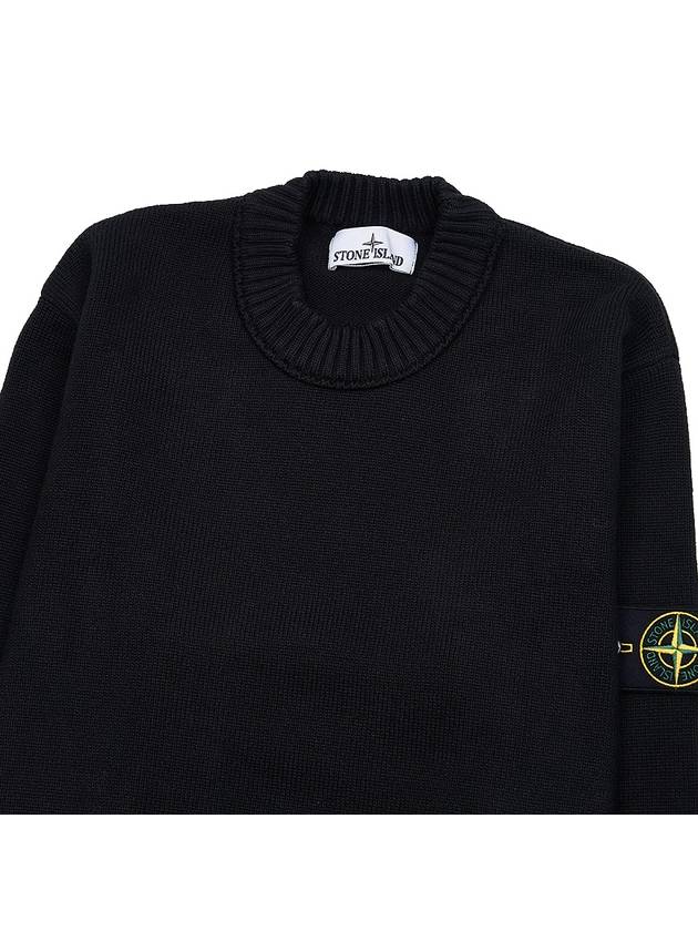 Round Neck Wappen Organic Knit Top Black - STONE ISLAND - BALAAN 4