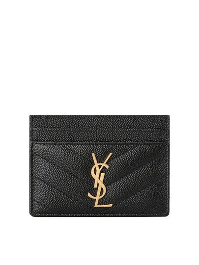 Gold Hardware Matelasse Caviar Leather Card Wallet Black - SAINT LAURENT - BALAAN 2