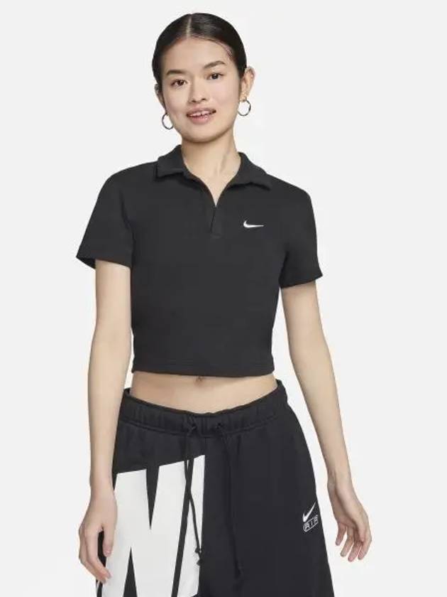 Women's Sportswear Essential Crop Polo Shirt Black - NIKE - BALAAN 2