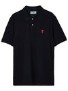 Heart Logo Short Sleeve Polo Shirt Black - AMI - BALAAN 1