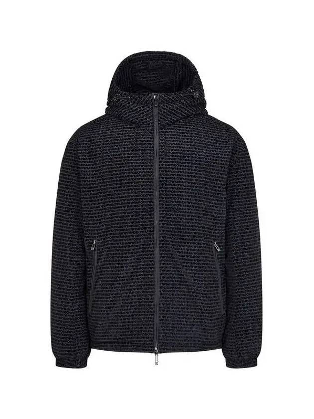 Men s Flock Logo Pattern Hooded Jacket Black - EMPORIO ARMANI - BALAAN 1