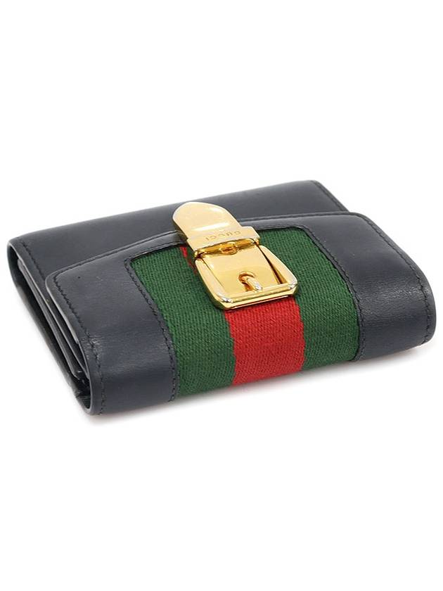 476081 Black leather WEB gold Sylvie card case half wallet - GUCCI - BALAAN 5