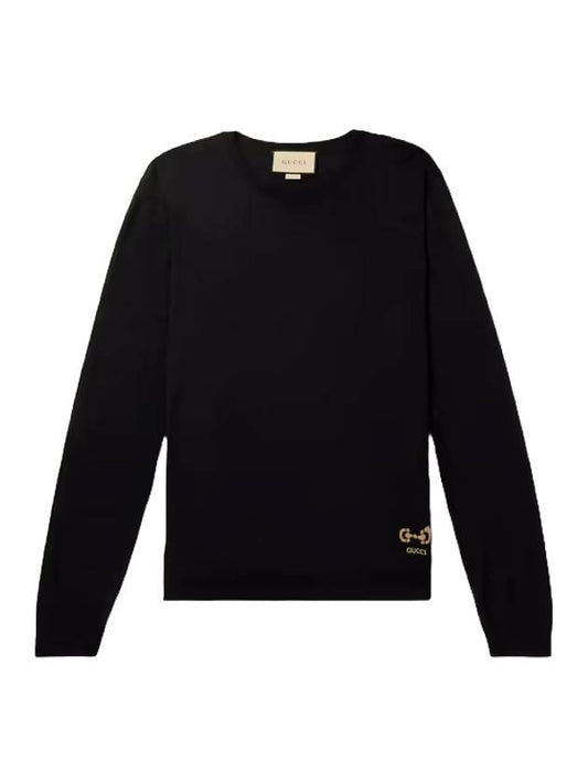 Horsebit Intarsia Wool Knit Top  Black - GUCCI - BALAAN 1