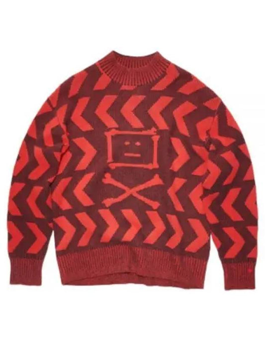 Keith Cross Bones Face Relaxed Crew Knit Top Red - ACNE STUDIOS - BALAAN 2