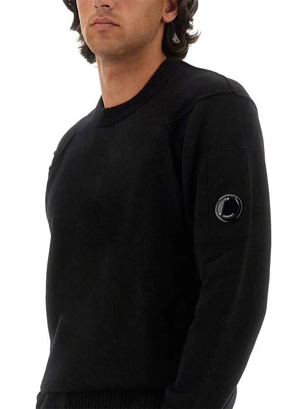 Lambswool GRS Crew Neck Knit Top Black - CP COMPANY - BALAAN 5