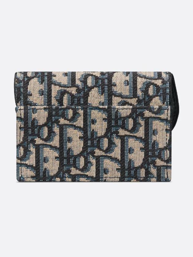 Saddle Flap Card Holder Blue  Oblique Jacquard - DIOR - BALAAN 4