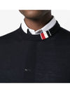 Intarsia Stitch Crew Neck Merino Wool Knit Top Navy - THOM BROWNE - BALAAN 5