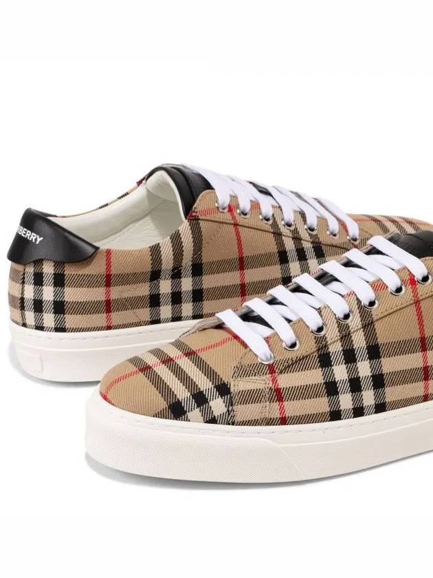 Men's Vintage Check Leather Low Top Sneakers Archive Beige - BURBERRY - BALAAN.