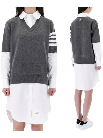 Women's 4 Bar Cotton Shirt Midi Dress White Grey - THOM BROWNE - BALAAN 2