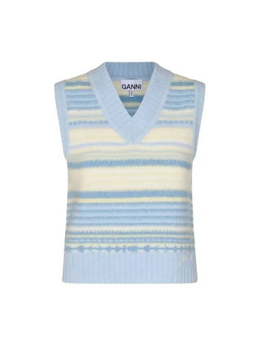 Striped Soft Wool Gilet Vest Light Blue - GANNI - BALAAN 1