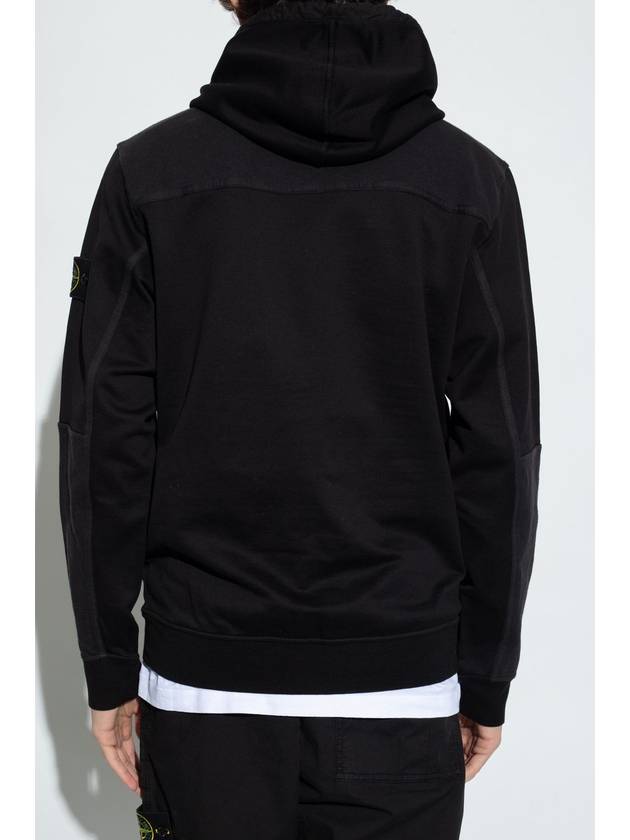 Regular Fit Mercerized Cotton Fleece Cotton Hoodie Black - STONE ISLAND - BALAAN 4