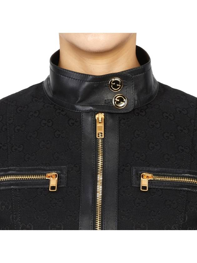 GG Leather Triming Zip-up Jacket Black - GUCCI - BALAAN.
