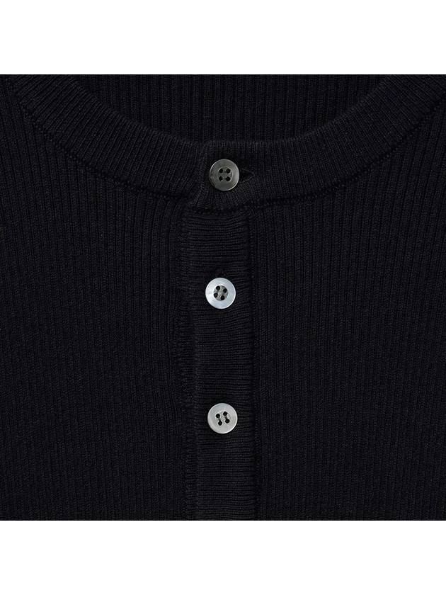 Cotton ribbed henley neck knit black - NOIRER - BALAAN 6