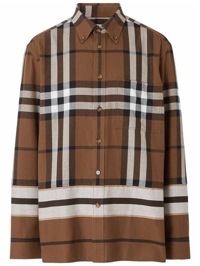 Men's Check Stripe Flannel Long Sleeve Shirt Brown - BURBERRY - BALAAN 2